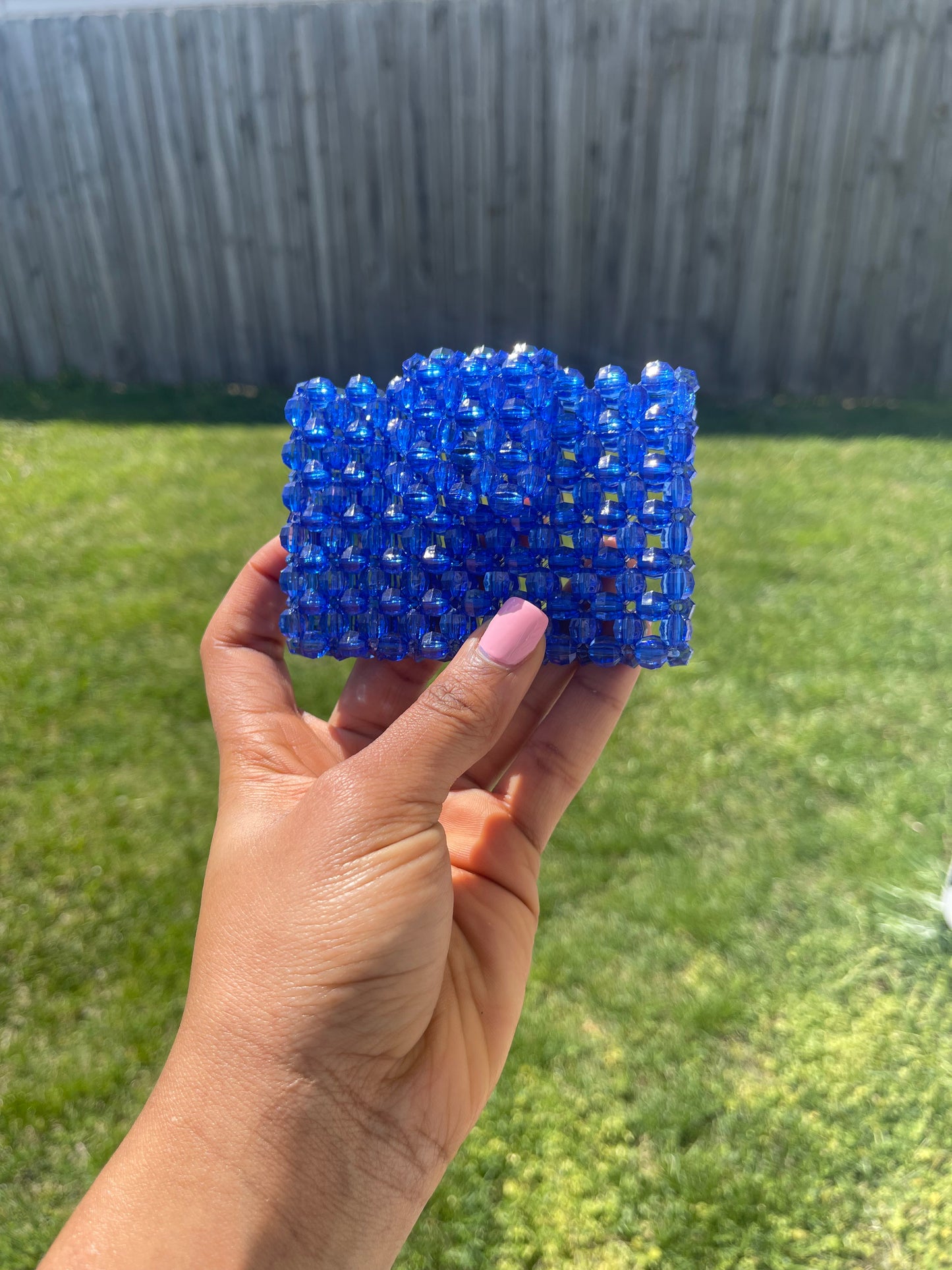 Blue ~~Beaded cardholder (wallet)