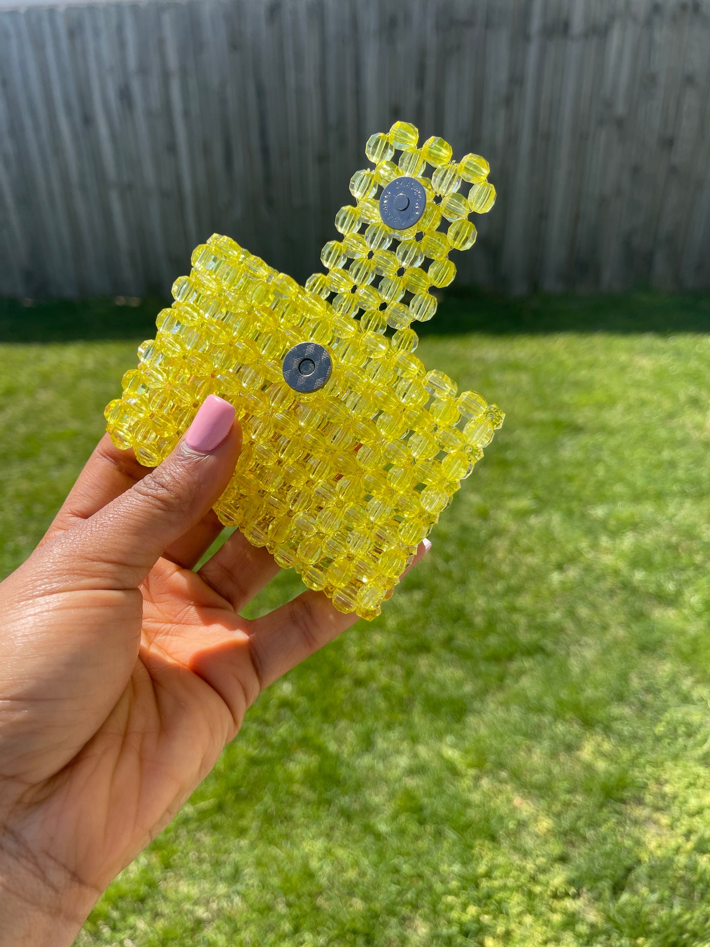 Yellow~Beaded Cardholder (wallet)